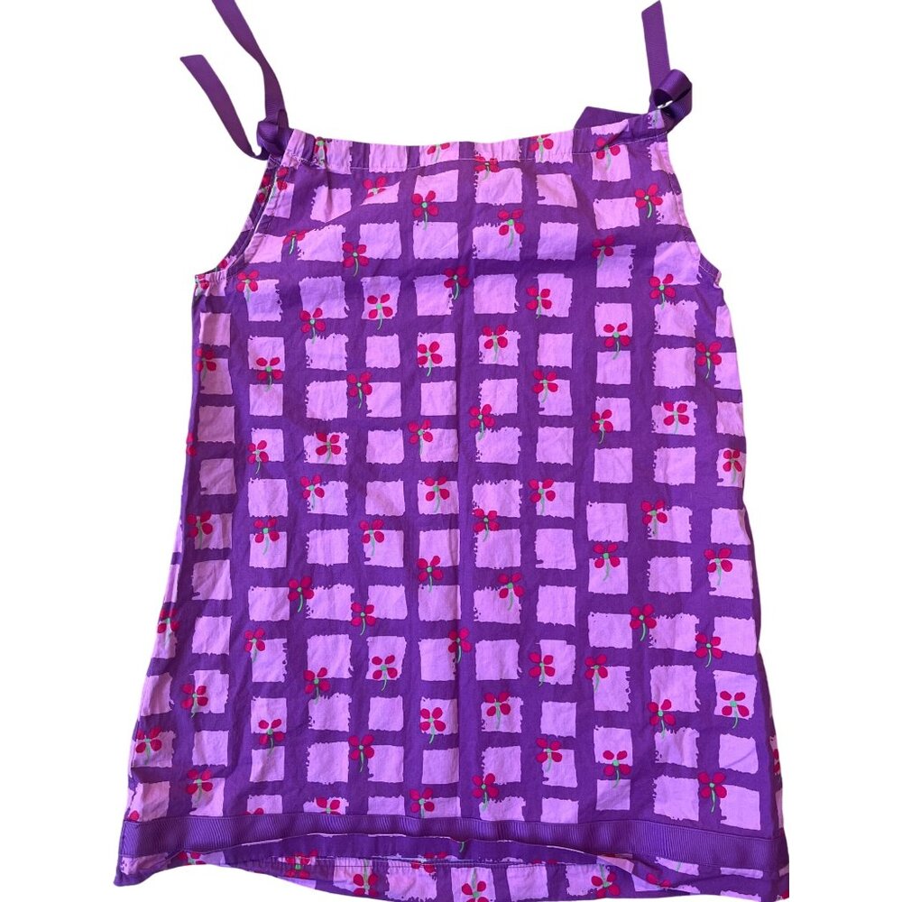 hanna andersson Pillow Case Dress Girls 110 Purple Plaid Floral Sleeveless